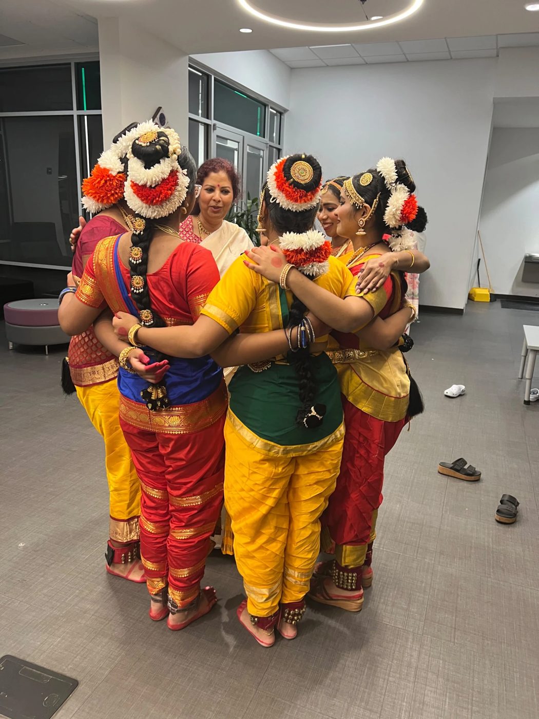 Students with Sumathi before going on stage
